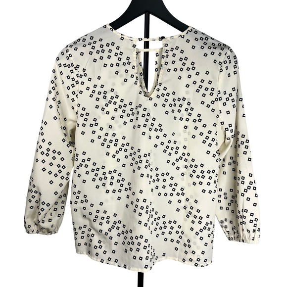 Square Patterned misska Blouse‎ Top,Ivory & Black,Back Button Closure- Large - Picture 2 of 5